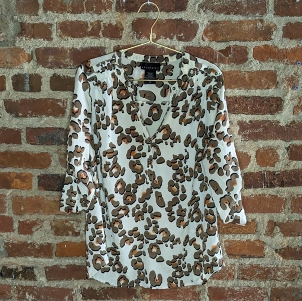 Attention Large Animal‎ Print Tunic Blouse w/ Roll Up Sleeves